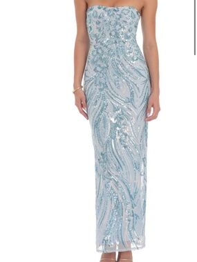 Lucy in the Sky Strapless Sequin Gown in Light Blue